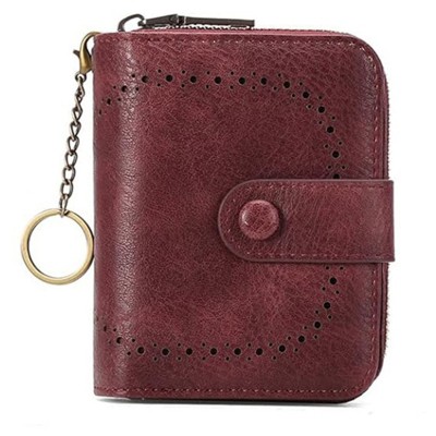 FATMOON Leather Credit Card Holder for Women - RFID Blocking,Bifold Zipper & Compact Organizer with Keychain for Daily Use,Travel