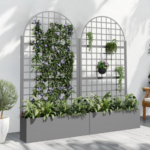 Iron Art Gray Arched Planter Box with Climbing Frame (Checkerboard Pattern) - 1 of 3