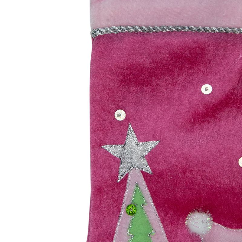 Northlight 20.5" Pink Embroidered Ice Skating Snowman and Christmas Tree Stocking, 3 of 4