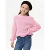 Girls Crewneck Knit Pullover Sweaters Long Lantern Sleeve Oversized Knit Cute Jumper Tops - 4 of 4