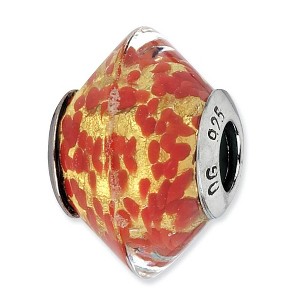 Black Bow Jewelry Red and Yellow Murano Glass & Sterling Silver Bead Charm, 17mm - 1 of 4