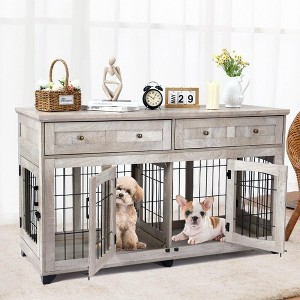 Dog Crate Furniture, Dog Crate Table - 58¡± Large Wooden Indoor Kennel for 2 Dogs, Decorative Dog Crate with Drawers & Storage - 1 of 4