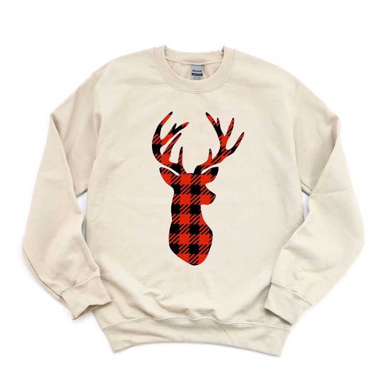 Simply Sage Market Women's Graphic Sweatshirt Buffalo Plaid Reindeer, 1 of 5