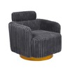 30" Velvet Plush Ribbed Swivel Chair with Gold Base, Luxurious Modern Design - 3 of 4