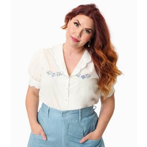 Smak Parlour Women's Plus Embroidered Puff Sleeve Top - 1 of 4