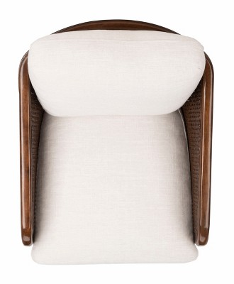 Caruso Transitional Oatmeal Leather Barrel Chair with Walnut Wood
