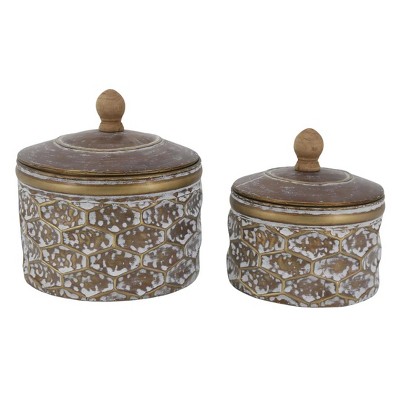 Transpac Metal Honeycomb Lidded Container Set of 2 Home Decorations Spring