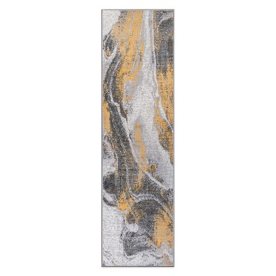 World Rug Gallery Distressed Contemporary Abstract Watercolor Stain Resistant Soft Area Rug