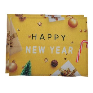 Unique Bargains Christmas Place Mats Linen Yellow White 13"x17.7" 2 Pcs - 1 of 4