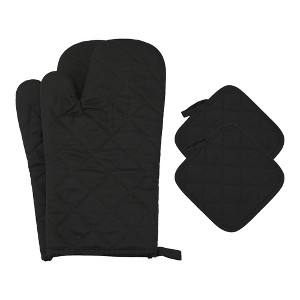REGALWOVEN Cotton Heat Resistant Oven Mitts 2 Pcs with Pot Holders 2 Pcs 13.8x4.7inch - 1 of 4