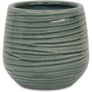 Cheung's Fairloam Round Curved Wave Lined Pattern Ceramic Pot- Large - Green - 1 of 3