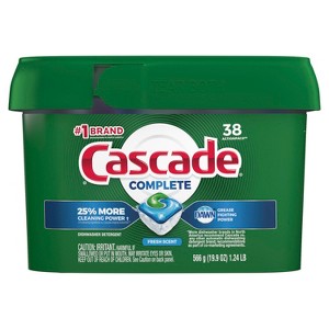 Cascade Complete ActionPacs Dishwasher Detergent, Fresh Scent, 38 Count - 1 of 4