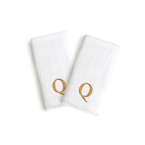 Linum Home Textles Monogrammed Luxury 100% Turkish Cotton Novelty White Hand Towels  (Set of 2) - 1 of 1