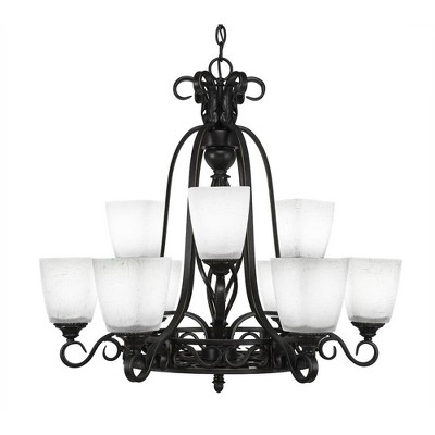 Toltec Lighting Elegante 9 - Light Chandelier in  Dark Granite with 4.5" Square White Muslin Shade