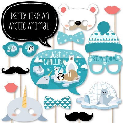 Big Dot of Happiness Arctic Polar Animals - Winter Baby Shower or Birthday Party Photo Booth Props Kit - 20 Count