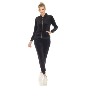 Women's 2-Piece Velour with Faux Leather Stripe - White Mark - 1 of 4
