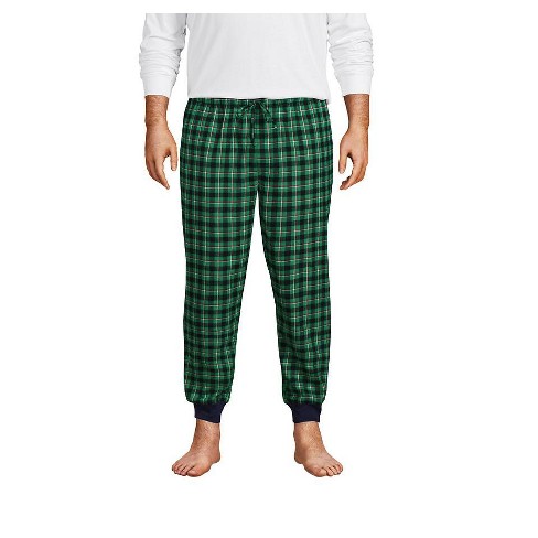 Lands' End Men's Big and Tall Flannel Jogger Pajama Pants - 3X Big Tall -  Emerald Gulf Field Check
