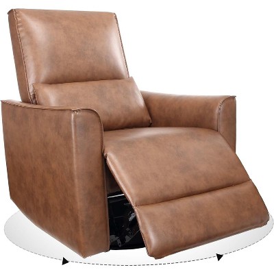 360° Swivel Rocking Recliner Chair - PU Leather Manual Recliner w/ Lumbar Support & Footrest for Living Room, Comfortable for Adults, Brown