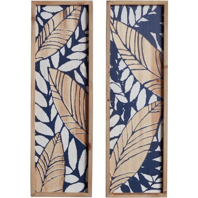 Newhill Designs Leaf 31 1/2" High Blue and Natural 2-Piece Wall Art Set