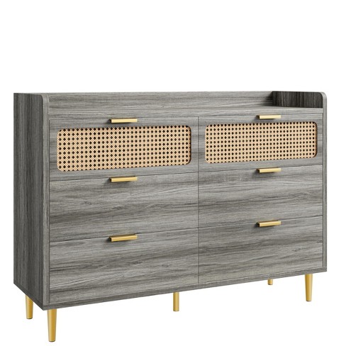 6 Drawer Rattan Dresser Narrow Wicker Chest Of Drawer With Railed Edge Metal Legs Target
