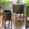 Evergreen Metallic Patina Planter With Wood Stand Set of 2 - 3 of 4