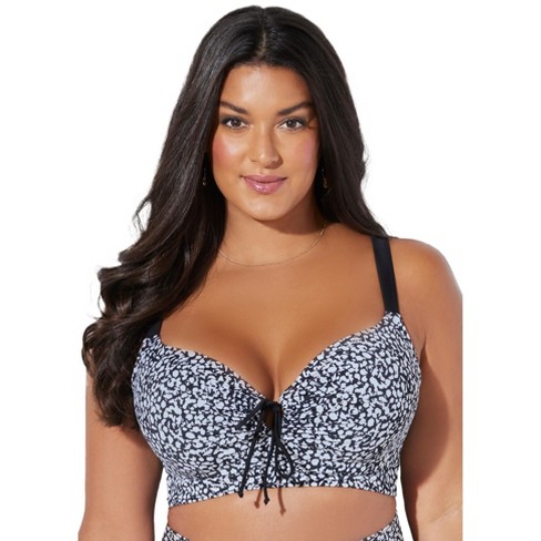 Swimsuits For All Women's Plus Size Bra Sized Tie Front Longline Underwire  Bikini Top, 42 F - Black White Abstract : Target