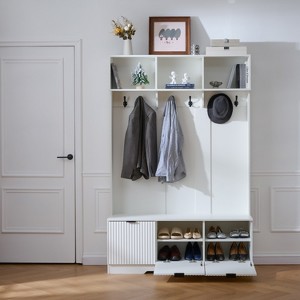 Racxily 2-Meter Wardrobe with 3 Cabinets & Storage Rack, Warm White - 1 of 4