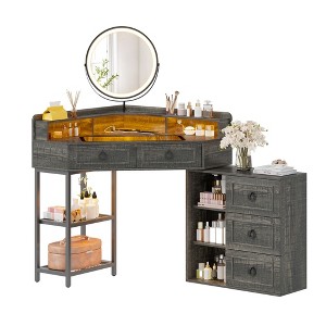 Fredees Corner Vanity Desk with 3-Color LED Mirror and Charging Station - 1 of 4