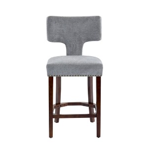 Gulches Set of 2 Counter Height Bar Stools - Gray Linen Upholstered with Copper Nails, Solid Wood Frame, High-Density Foam & Steel Spring - 1 of 4