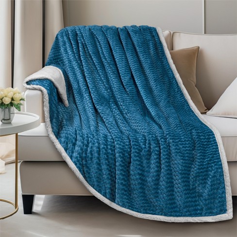 PAVILIA Soft Fleece Blanket Throw for Couch Lightweight Plush Warm Blankets for Bed Sofa with Jacquard Pattern Sea Blue Throw 50x60