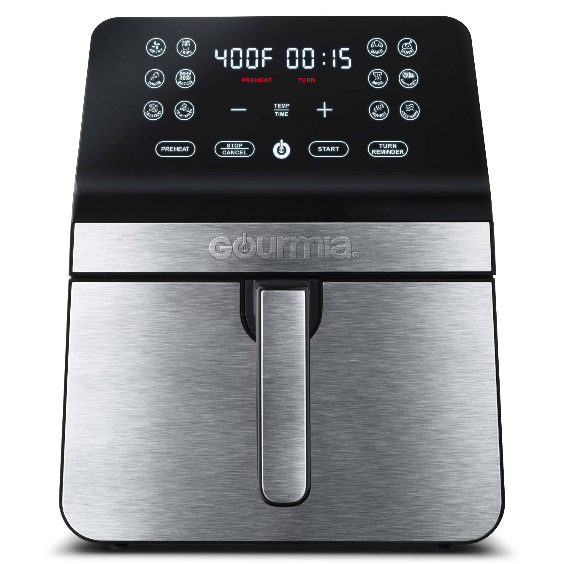 Gourmia 8qt Digital Air Fryer, with 12 One-Touch Functions & Guided Cooking - Stainless Steel: Kitchen Appliance