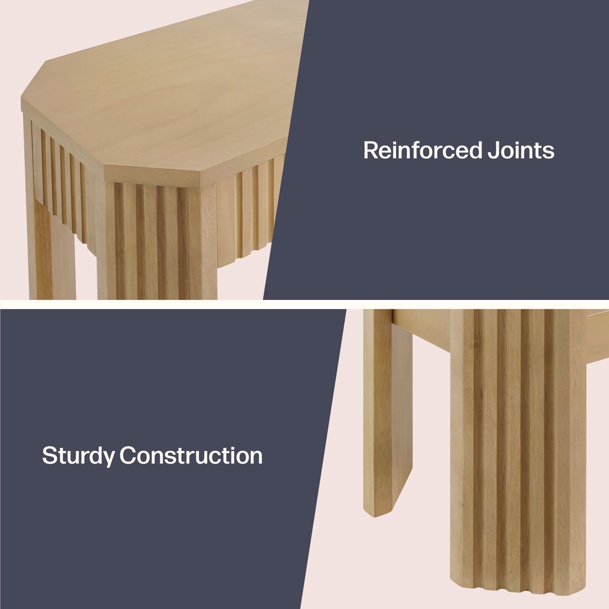 Fluted Solid Wood Console Table 56 Inch - thumbnail 5