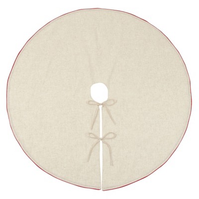 Linen Blend Christmas Tree Skirt with Red Piping