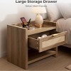 Mid-Century Modern Wicker Nightstand, Boho Bedside Table with Type-c Charging Station, 1 Drawer & Open Compartment for Bedroom - 2 of 4