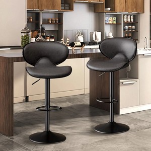 Black two piece bar stool set, faux leather bar stool with backrest, stylish swivel bar stool with footrest - 1 of 4