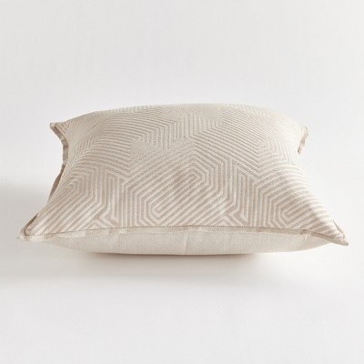 Beige Geometric Jacquard 24" Square Indoor/Outdoor Pillow