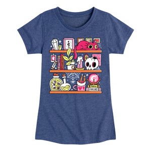 Girls' - Instant Message - Witchy Bookshelves -Youth Girls Short Sleeve T-Shirt Fitted Short Sleeve Graphic T-Shirt - 1 of 4