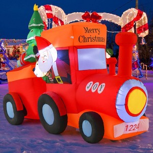 Costway 8 FT Christmas Inflatable Santa Train Decoration with Santa Claus Deer & Gift Box - 1 of 4