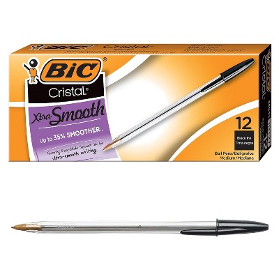 Bic Cristal Xtra Smooth Ballpoint Stick Pen Black Ink 1mm Medium Dozen MS11BK
