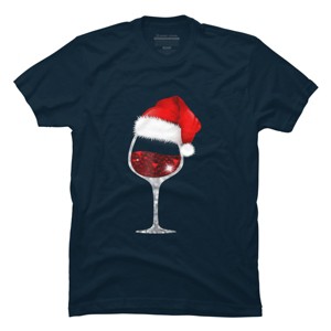 Men's Design By Humans Wine Glass Xmas Tee Christmas Wine lovers Santa Hat Gift T-Shirt By NekoShop T-Shirt - 1 of 4