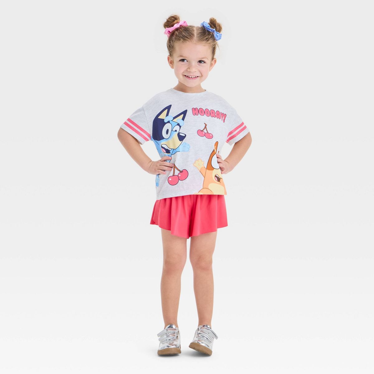 Toddler Girls' 2pc Bluey Cherry Athletic Top & Shorts Set - Pink