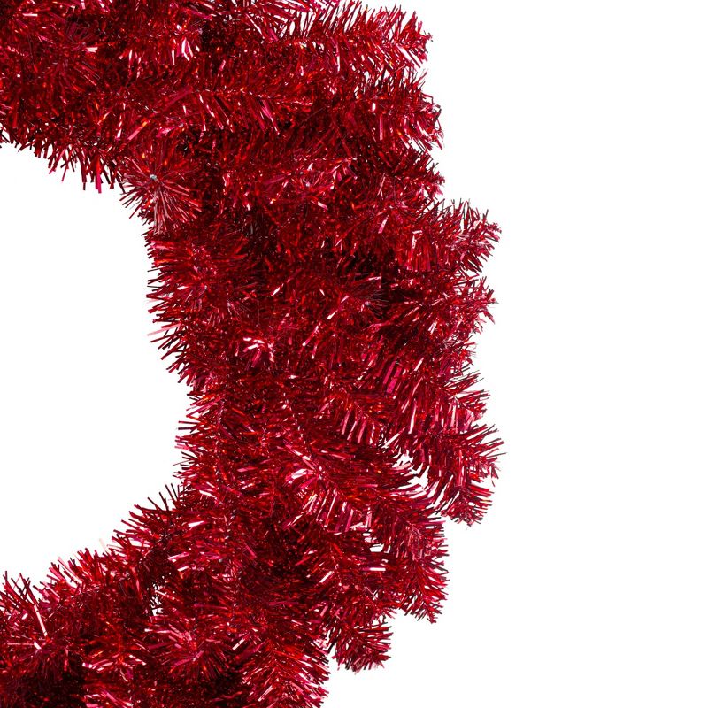 Northlight 24" Metallic Red Artificial Double Tinsel Christmas Wreath - Unlit, 2 of 4