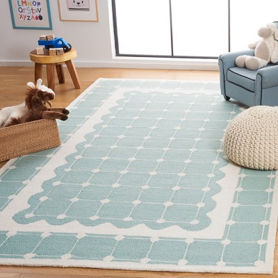 Turquoise and Ivory Hand-Tufted Wool Kids Area Rug, 5' x 5'
