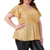 Women's Plus Size Sequin Metallic Faux Wrap V Neck Short Sleeve Glitter Party Peplum Blouses - Agnes Orinda - 2 of 4