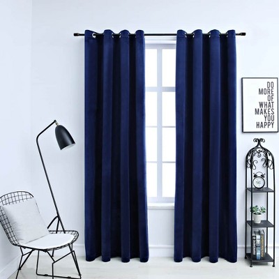 Aghana Digitals 2-Piece Dark Blue Velvet Blackout Curtains with Metal Rings, 55.1x68.9" - Light