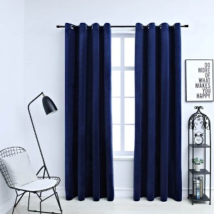 Aghana Digitals 2-Piece Dark Blue Velvet Blackout Curtains with Metal Rings, 55.1x68.9" - Light - 1 of 4