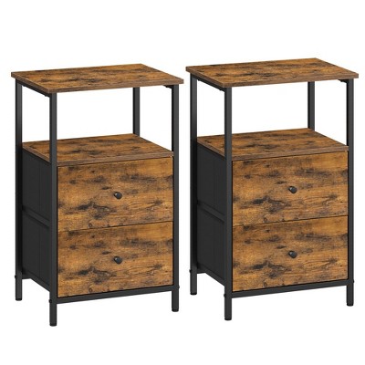 Nightstand Side Fabric Drawer 24-Inch Tall End Table with Storage Shelf Bedroom