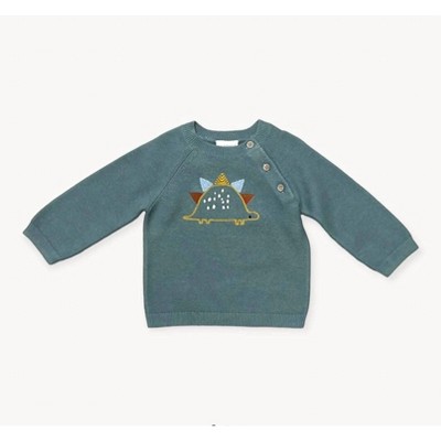 Boy's Baby's Dino Embroidered Button Pullover Sweater Knit Organic - VIVERANO Organics