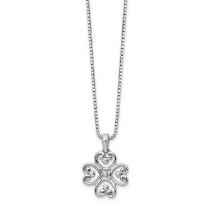 Black Bow Jewelry 4 Heart Diamond Clover Necklace in Rhodium Plated Silver, 18-20 Inch - 1 of 4
