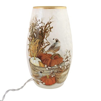 Stony Creek 7.5 Inch Quail Chickadee Prlit Med Vase Autumn Thanksgiving Novelty Sculpture Lights